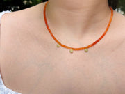 Dainty Carnelian Necklace with Pave Diamond Accents