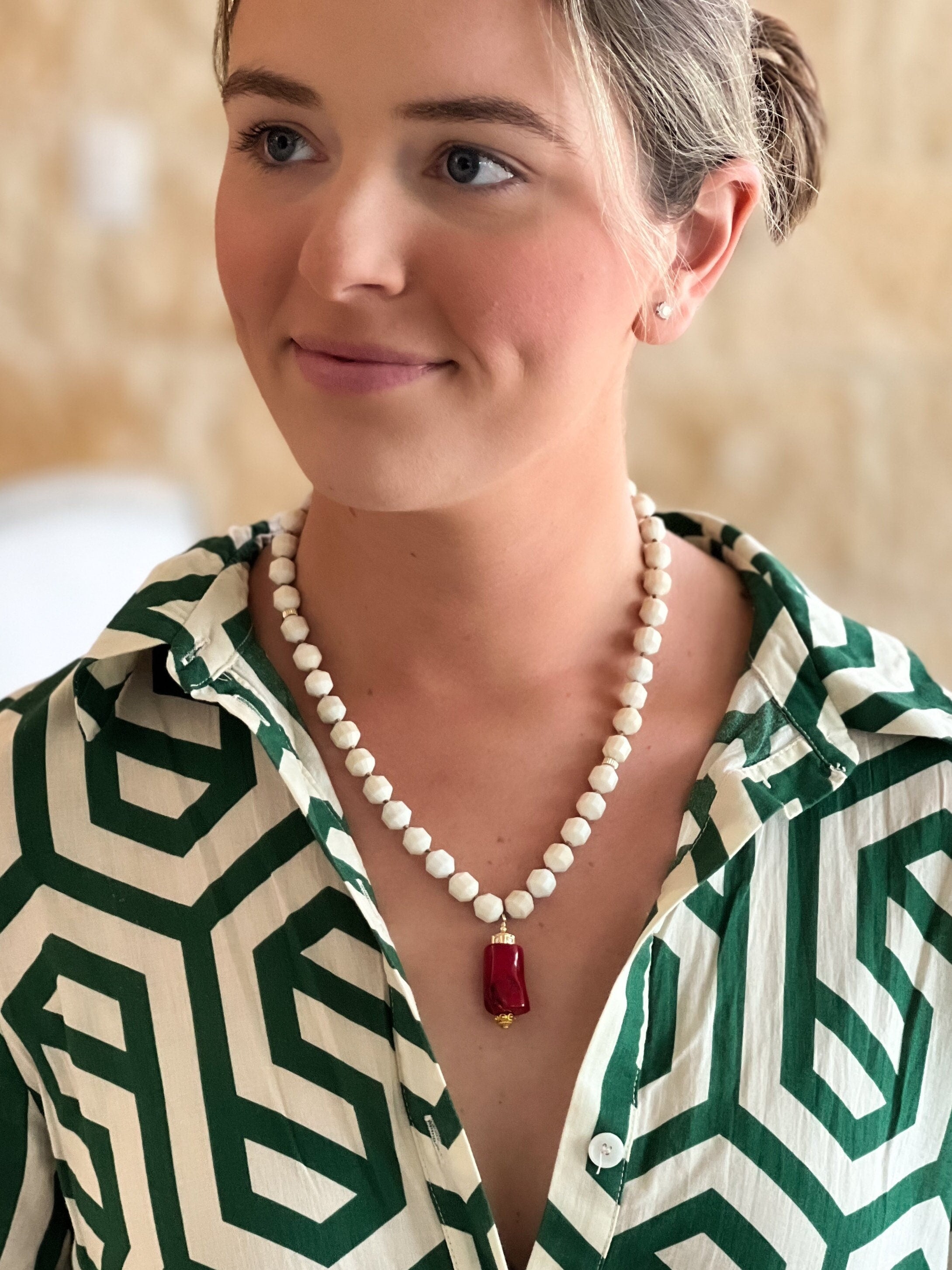 Gemstone_Necklace,Natural_Red_Coral,Red_Coral_Pendant,hand_knotted,Boho_style,Unique_gift_for_her,Organic_coral,Handmade_necklace,Unique_Necklace,Career_Jewelry,Natural_gemstone,Riverstone_necklace,Riverstone
