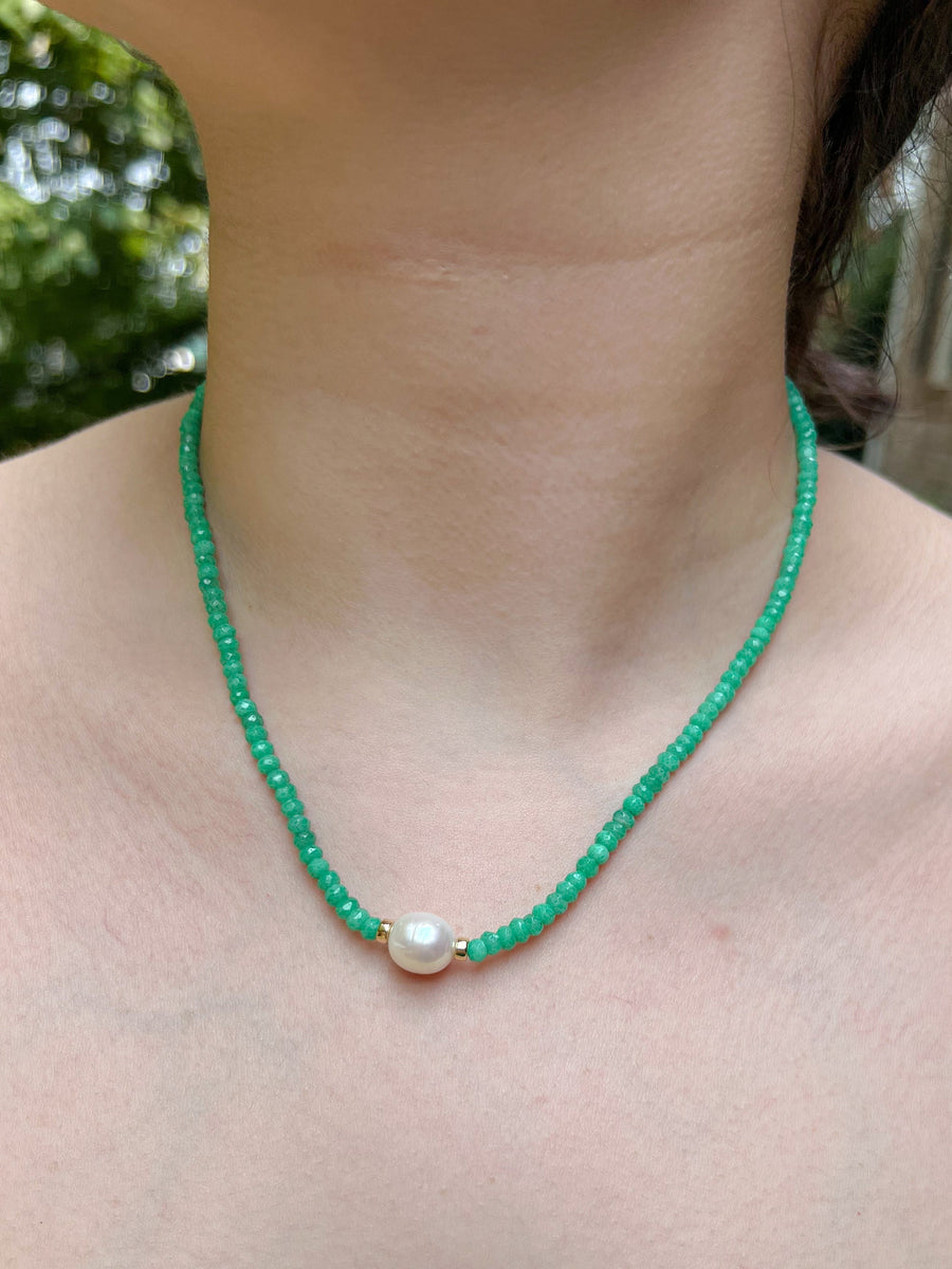 Chrysoprase Necklace with Rice Pearl Accent