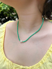 Chrysoprase Necklace with Rice Pearl Accent