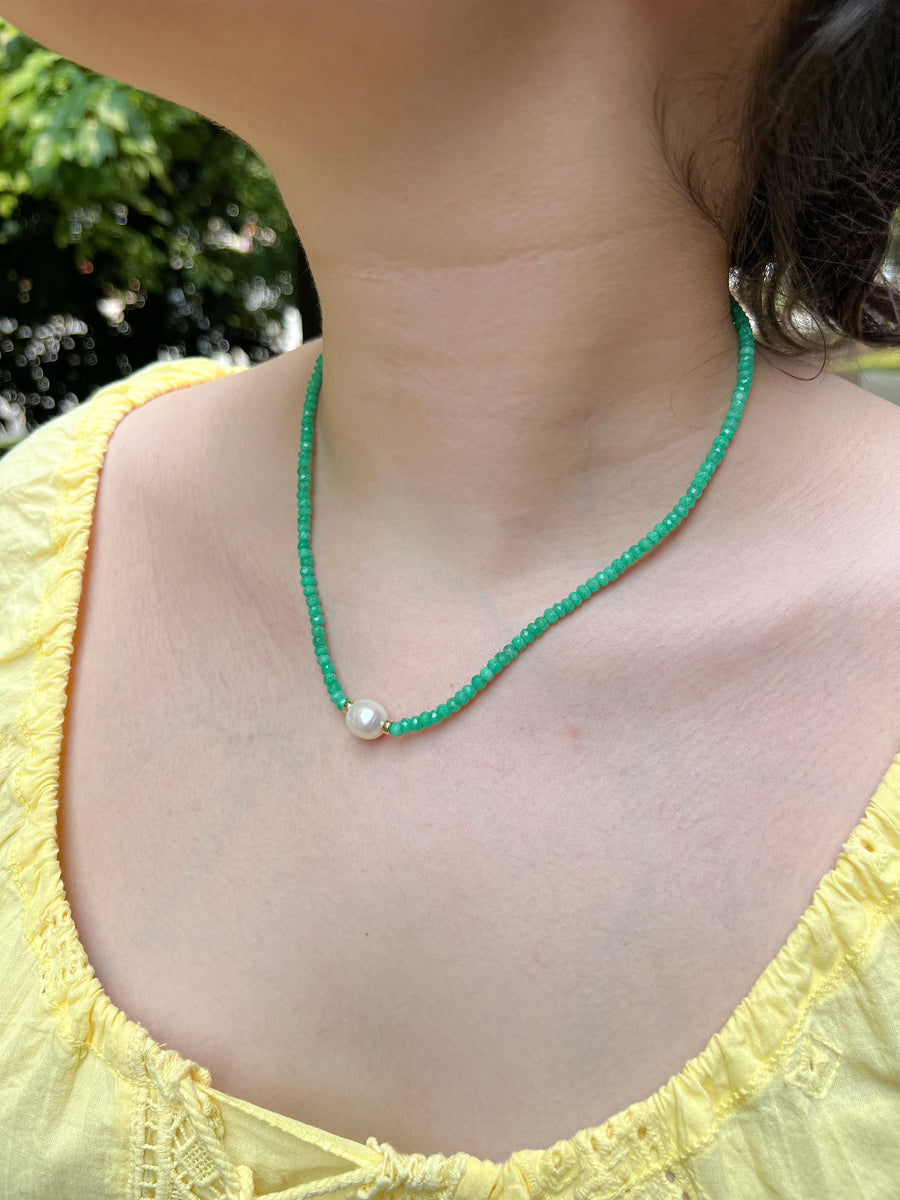 Chrysoprase Necklace with Rice Pearl Accent