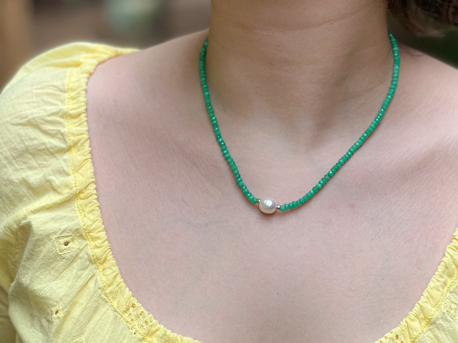 Chrysoprase Necklace with Rice Pearl Accent