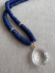 Heishi Lapis Necklace with Clear Quartz Pendant