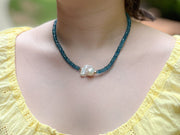 Neon_Apatite,apatite_necklace,gemstone_necklace,Baroque_Pearl,Blue_Necklace,Statement_necklace,Classic_Necklace,Gift_she_Will_Love,Summer_Necklace,Boho_style,handmade_Necklace,Heishi_Apatite,Elegant_Jewelry