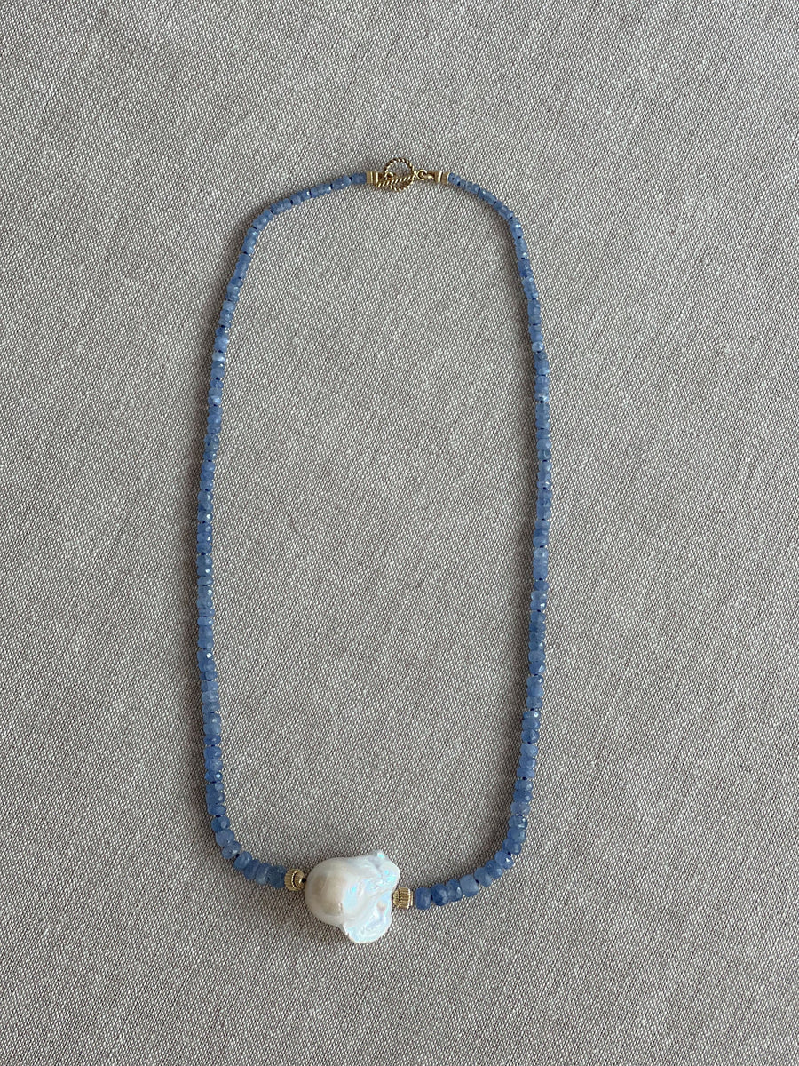Burmese Sapphire Necklace with Baroque Pearl
