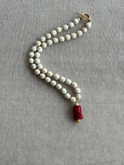 Riverstone Necklace with Red Coral Pendant