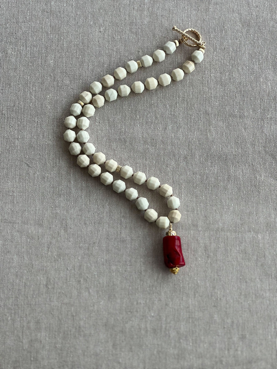 Riverstone Necklace with Red Coral Pendant