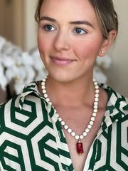 Riverstone Necklace with Red Coral Pendant