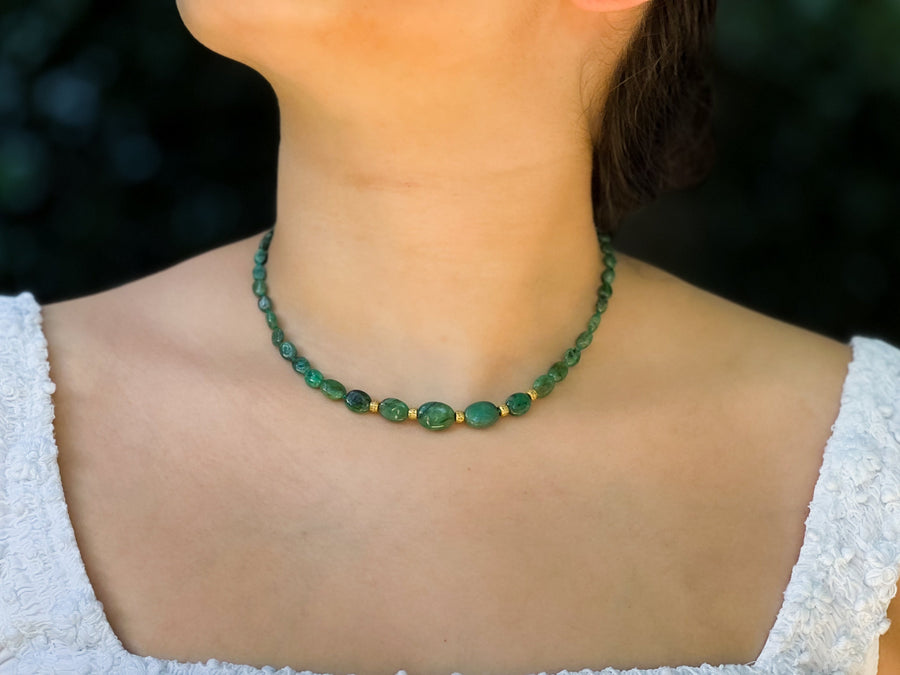 Emerald Necklace with Pave Diamond Gold Accents