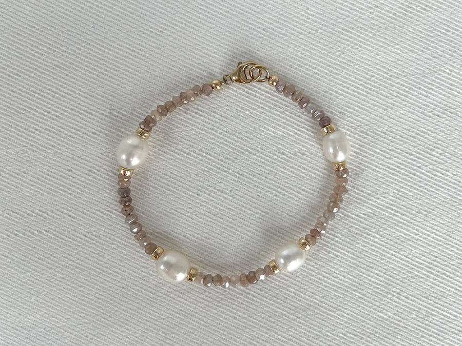 Moonstone Pearl Station Bracelet