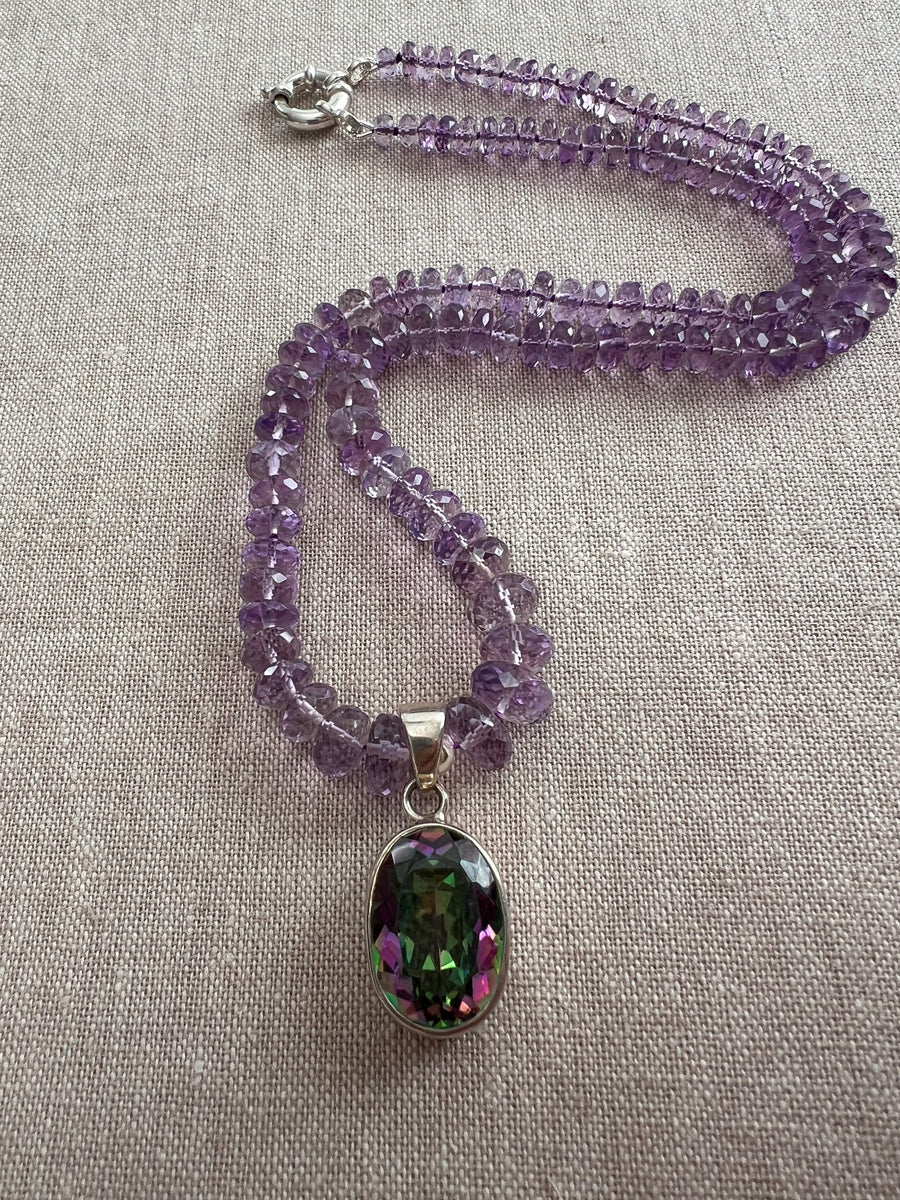 Amethyst Necklace with Mystic Topaz Pendant