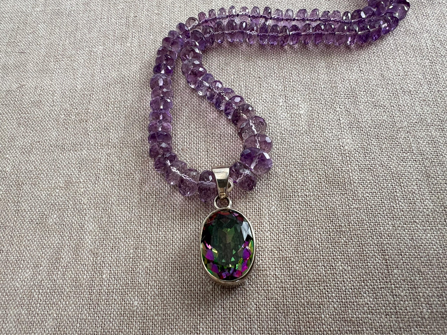 Amethyst Necklace with Mystic Topaz Pendant