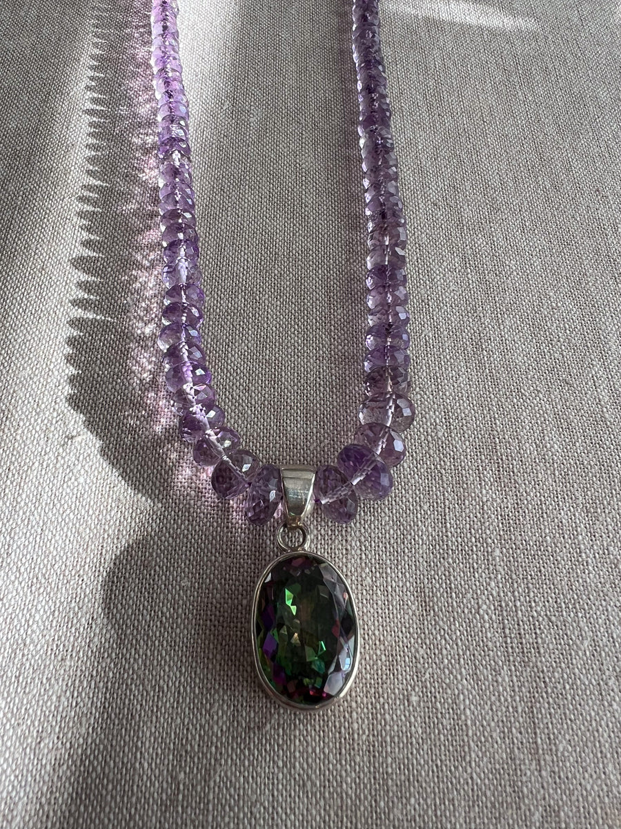 Amethyst Necklace with Mystic Topaz Pendant