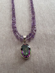 Amethyst Necklace with Mystic Topaz Pendant