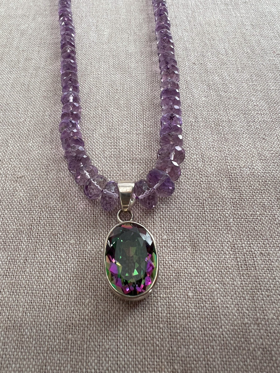 Amethyst Necklace with Mystic Topaz Pendant