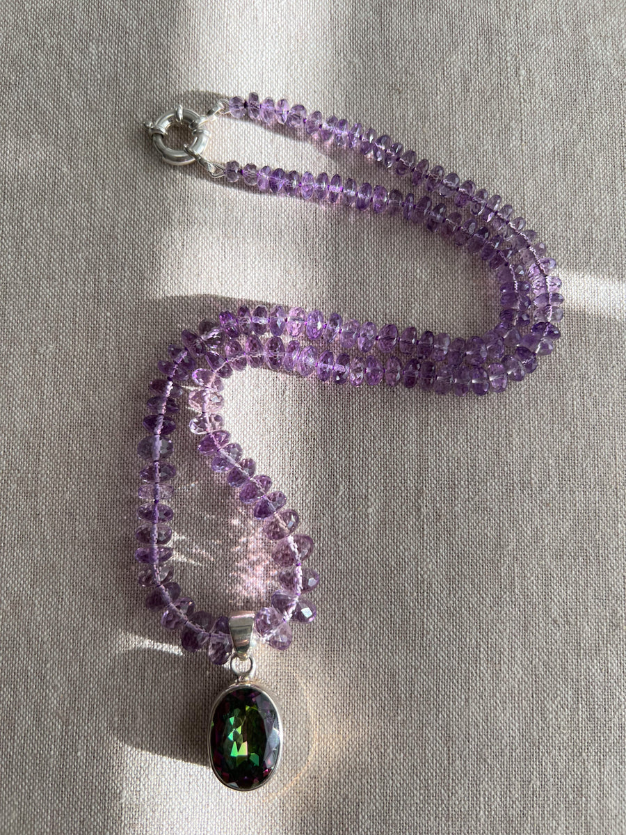 Amethyst Necklace with Mystic Topaz Pendant
