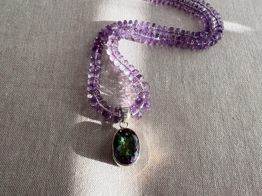 Amethyst Necklace with Mystic Topaz Pendant