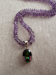 Amethyst Necklace with Mystic Topaz Pendant