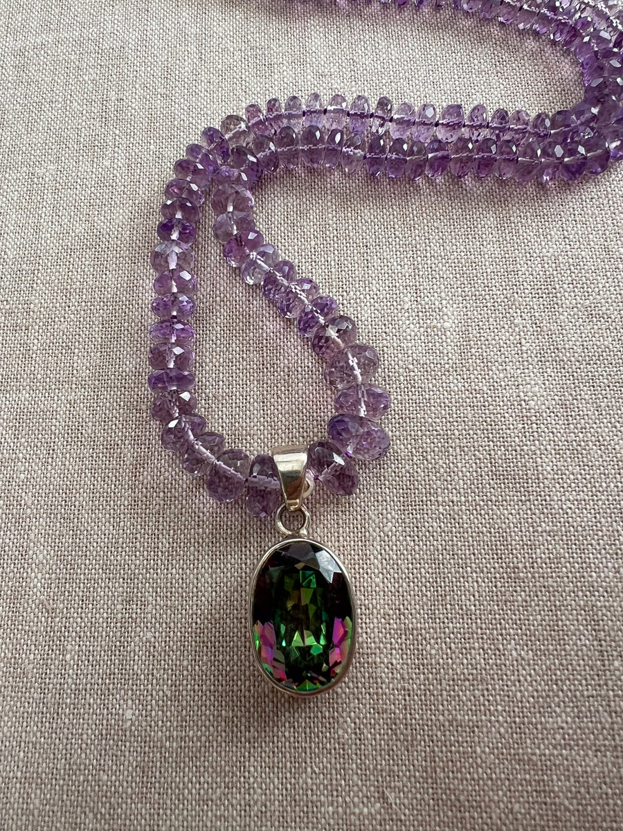 Amethyst Necklace with Mystic Topaz Pendant