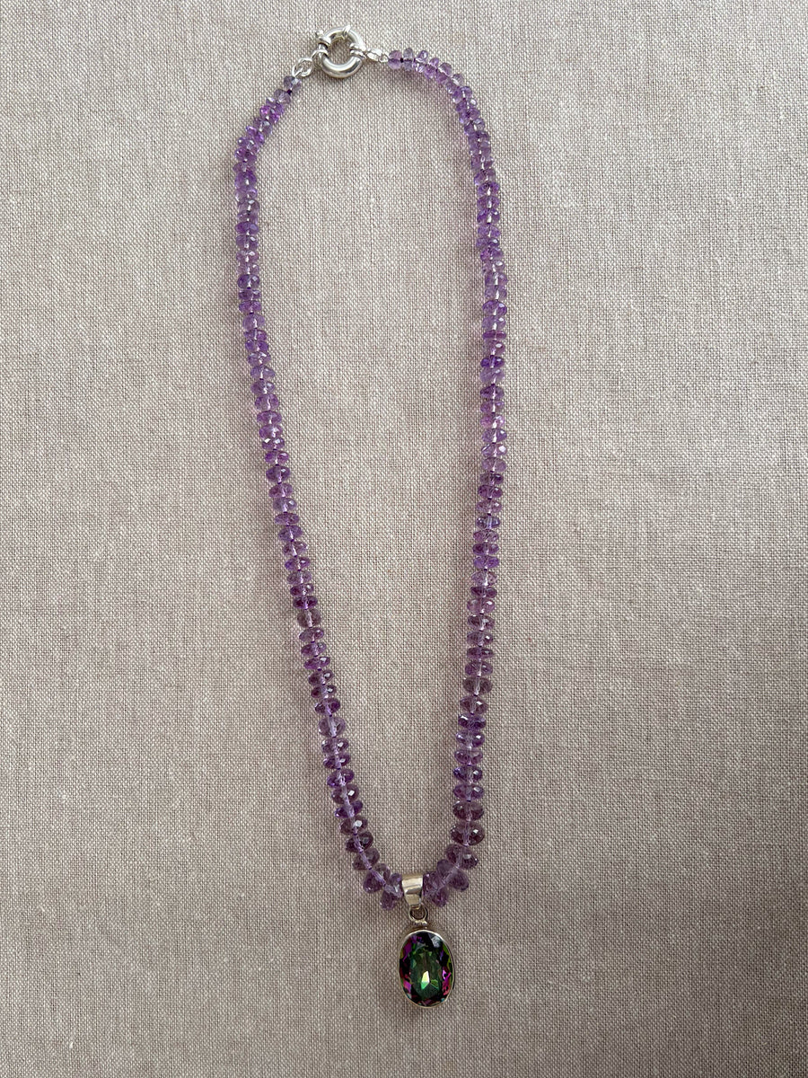 Amethyst Necklace with Mystic Topaz Pendant