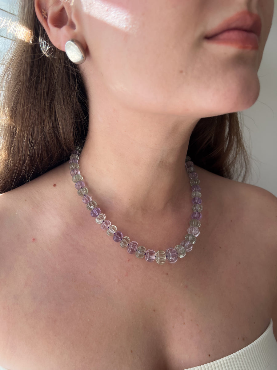 Amethyst and Prasiolite Carved Pumpkin Necklace