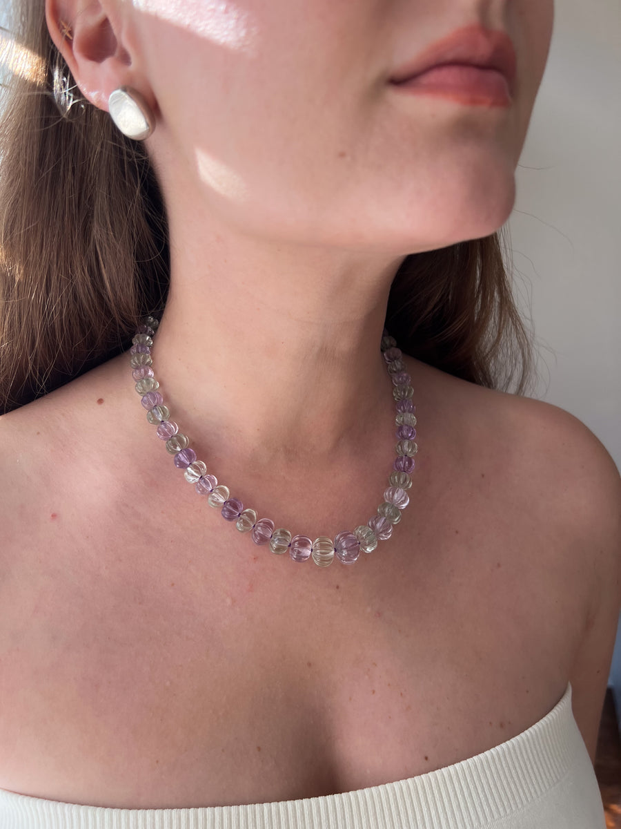 Amethyst and Prasiolite Carved Pumpkin Necklace