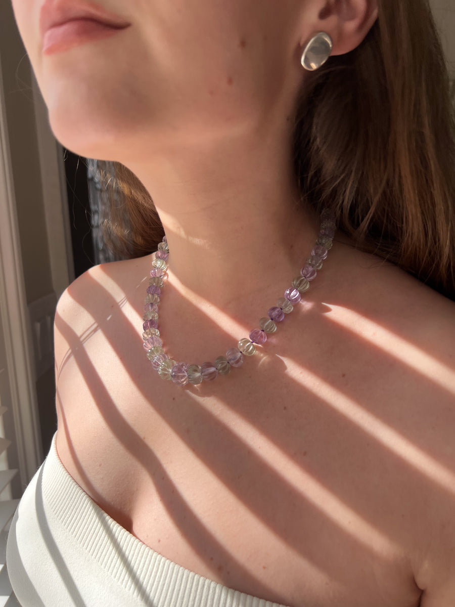 Amethyst and Prasiolite Carved Pumpkin Necklace