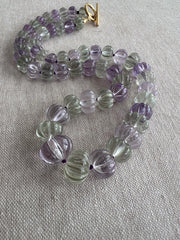 Amethyst and Prasiolite Carved Pumpkin Necklace