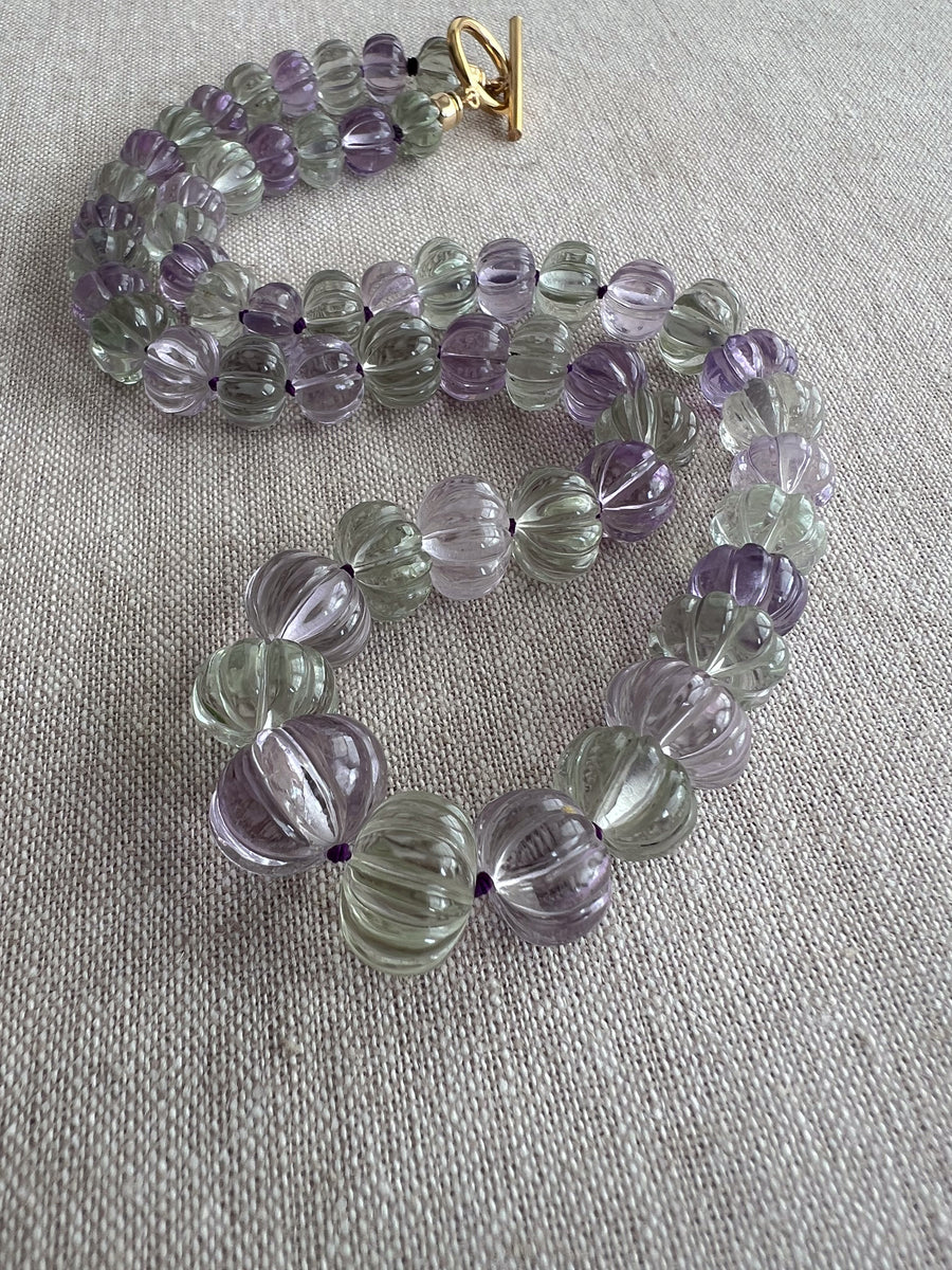 Amethyst and Prasiolite Carved Pumpkin Necklace