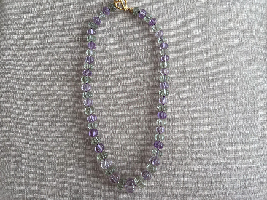 Amethyst and Prasiolite Carved Pumpkin Necklace