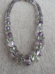 Amethyst and Prasiolite Carved Pumpkin Necklace
