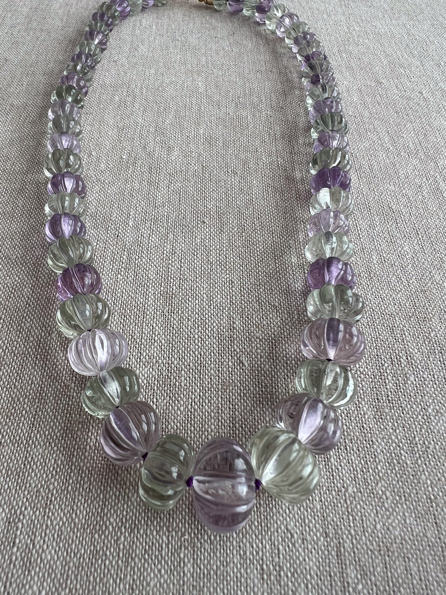 Amethyst and Prasiolite Carved Pumpkin Necklace