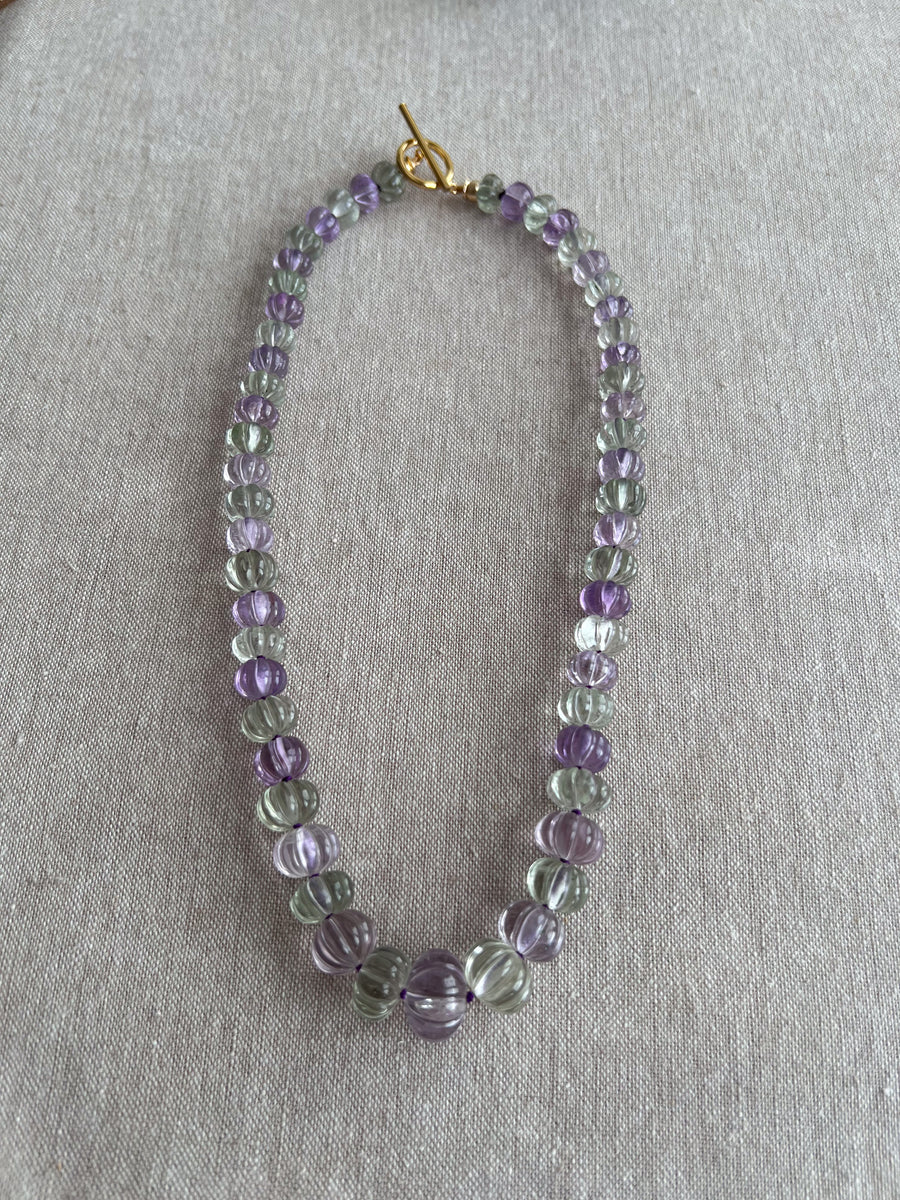 Amethyst and Prasiolite Carved Pumpkin Necklace