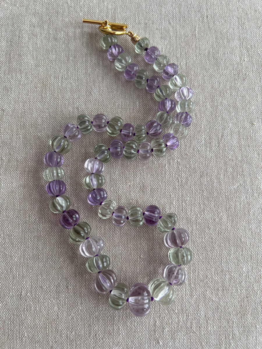 Amethyst and Prasiolite Carved Pumpkin Necklace