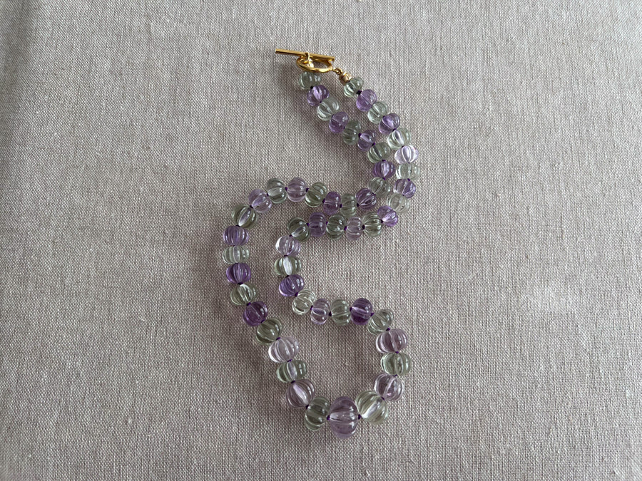 Amethyst and Prasiolite Carved Pumpkin Necklace