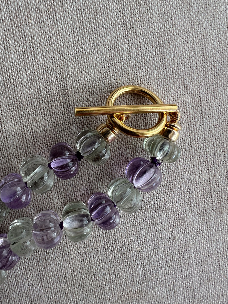 Amethyst and Prasiolite Carved Pumpkin Necklace