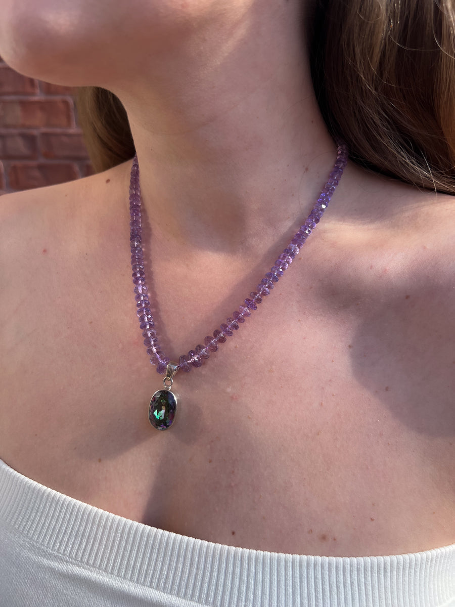 Amethyst Necklace with Mystic Topaz Pendant