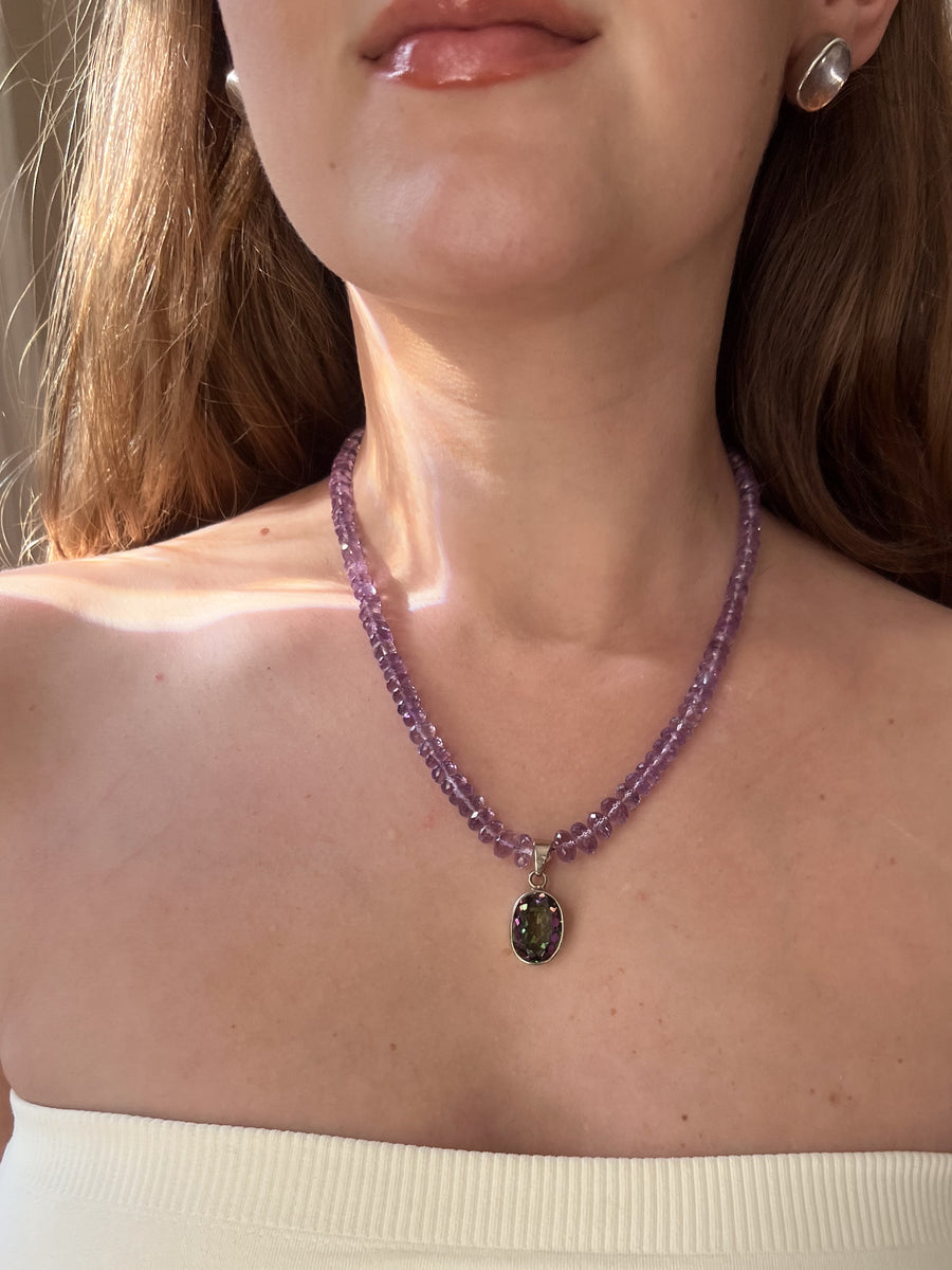 Amethyst Necklace with Mystic Topaz Pendant