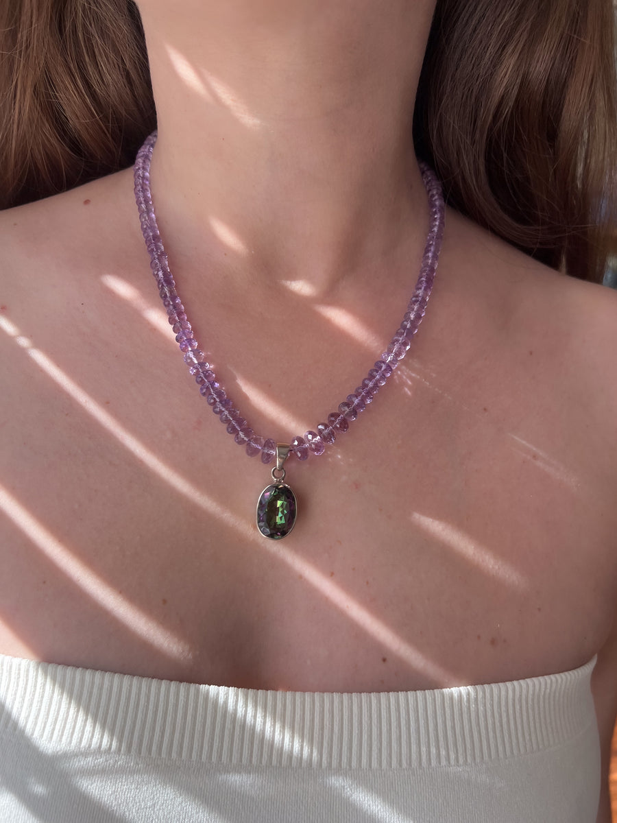 Amethyst Necklace with Mystic Topaz Pendant