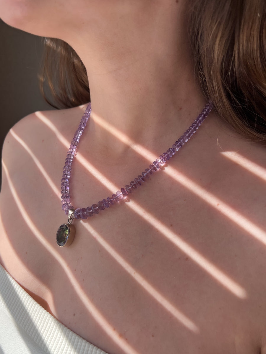 Amethyst Necklace with Mystic Topaz Pendant
