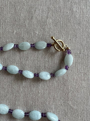Aquamarine and Amethyst Necklace with Fluorite Pendant