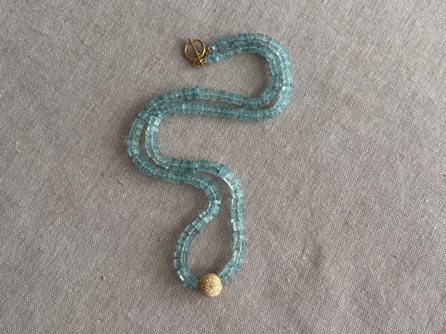 Aquamarine Slices Necklace with Gold Stardust Center Bead