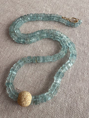 Aquamarine Slices Necklace with Gold Stardust Center Bead