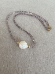 Amethyst Necklace with Round Baroque Pearl Accent