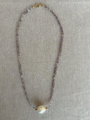 Amethyst Necklace with Round Baroque Pearl Accent