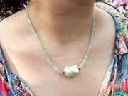 Aquamarine Necklace with Baroque Pearl Accent
