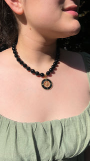 Black Onyx Necklace with Compass Pendant