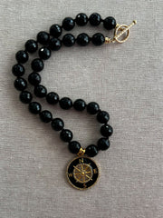 Black Onyx Necklace with Compass Pendant