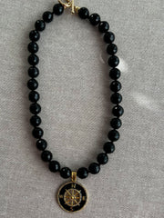 Black Onyx Necklace with Compass Pendant