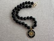 Black Onyx Necklace with Compass Pendant